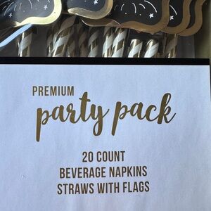 Premium Party Pack 80 count with Black‎ and Gold Napkins & Straws NEW